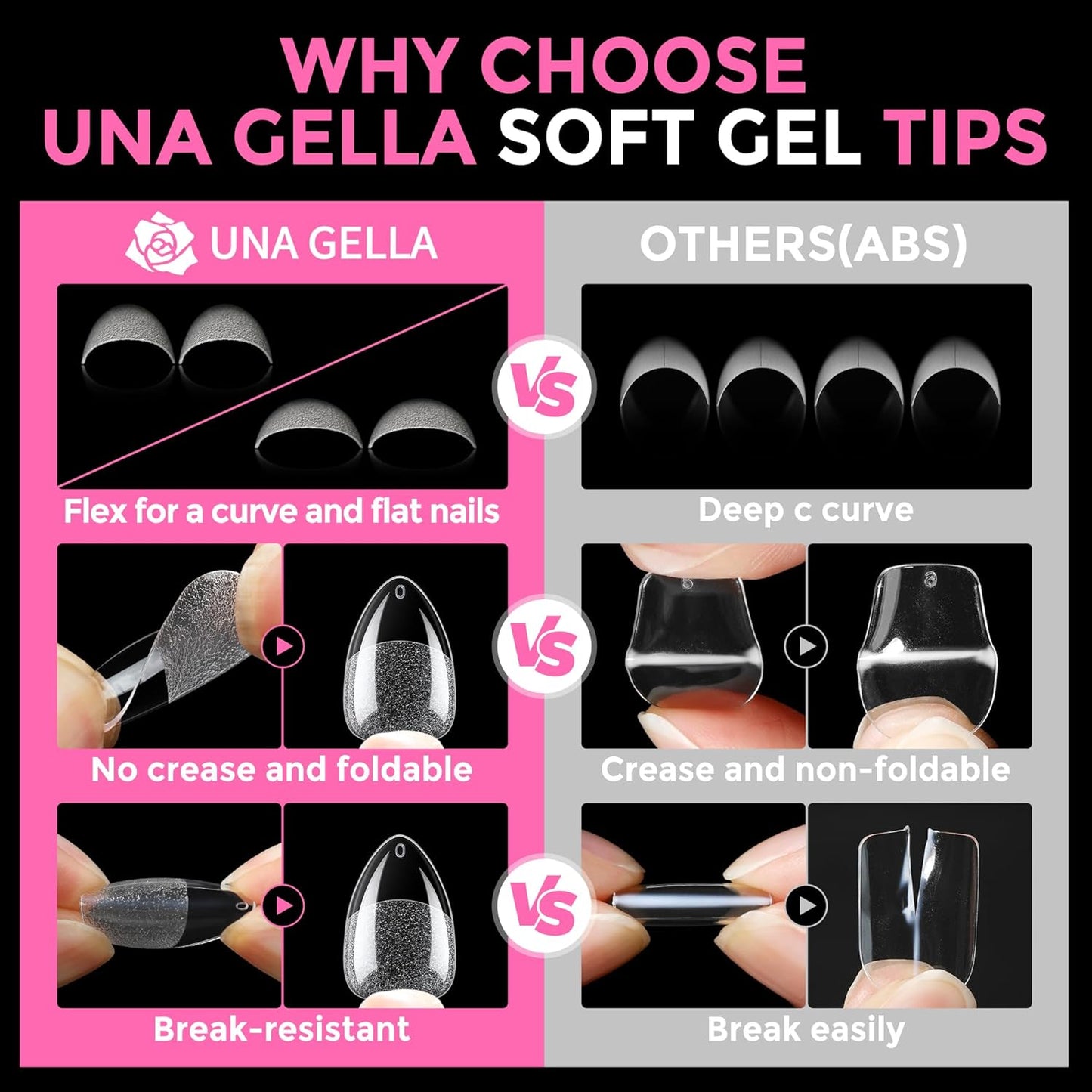 UNA GELLA Short Almond Fake Nails 216pcs Pre-shape Gel Acrylic Nail Tips for Full Cover Nail Extension Home DIY Nail Salon 12 Sizes Gelly Tips