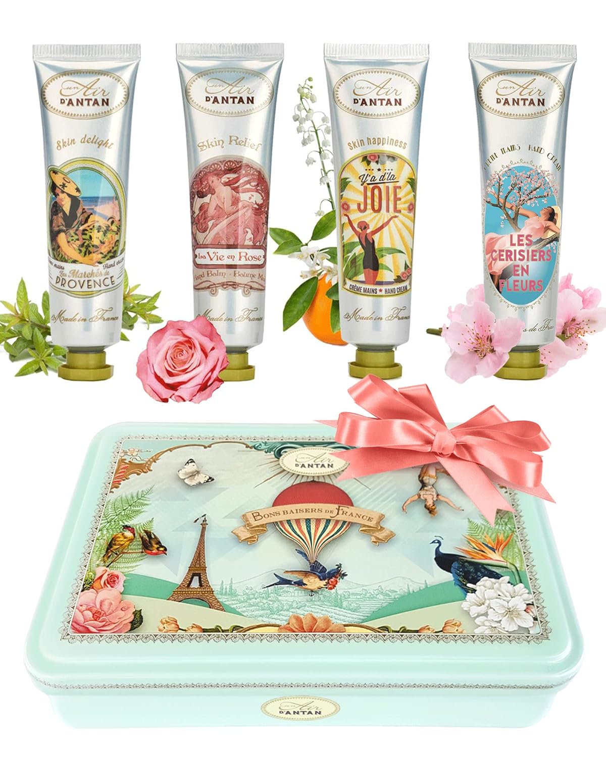 Un Air d'Antan Mom Gift Hand Cream Set - 4 Piece Hand Lotion Gift Set for Women - Working Hands Hand Cream- Shea Butter, Sweet Almond Oil Include Scents of Verbena, Floral, Rose, Cherry Blossom