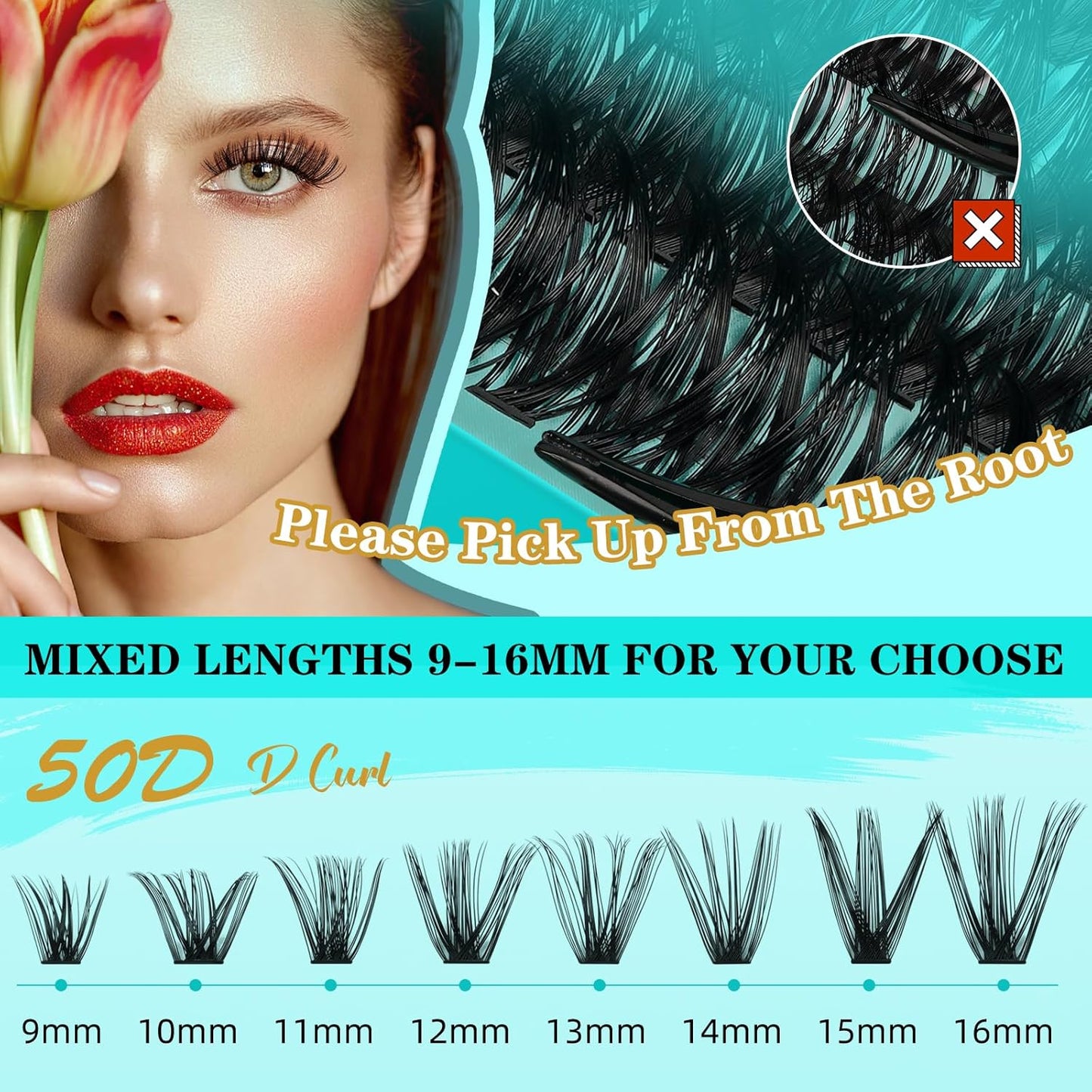 Lash Clusters Kit 240PCS Eyelash Extension Kit D Curl Wispy Clusters Lash DIY Lashes Extensions Kit Natural Individual Lashes Kit with Lash Bond and Seal Eyelash Tweezer(50D,D-Mix9-16mm)