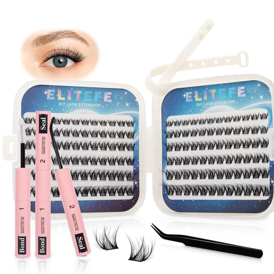 Lash Extension Kit DIY Lash Clusters Kit Eyelash Extensions Individual Lashes Extensions with (Bond,Seal,Tweezers,132Pcs,Dreamy,0.07D,10-16mm)