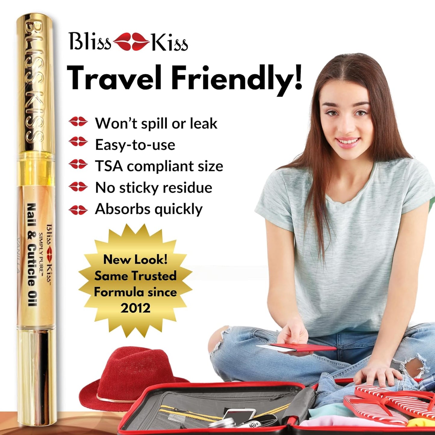 Bliss Kiss | 1 Vanilla Fragrance | Nail Oil Cuticle Pen w/Vitamin E & Jojoba⏤Nail Strengthener Nail Growth Serum for Brittle Peeling Breaking Thin Nails