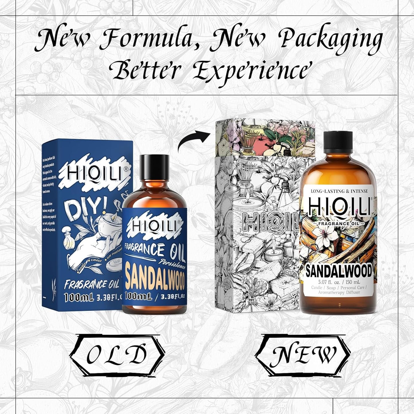 HIQILI Sandalwood Fragrance Oil for Home Diffuser, Luxury Hotel Scent, Perfect for DIY Candle & Soap Making, Add to Body Lotion - 5.07 Fl Oz