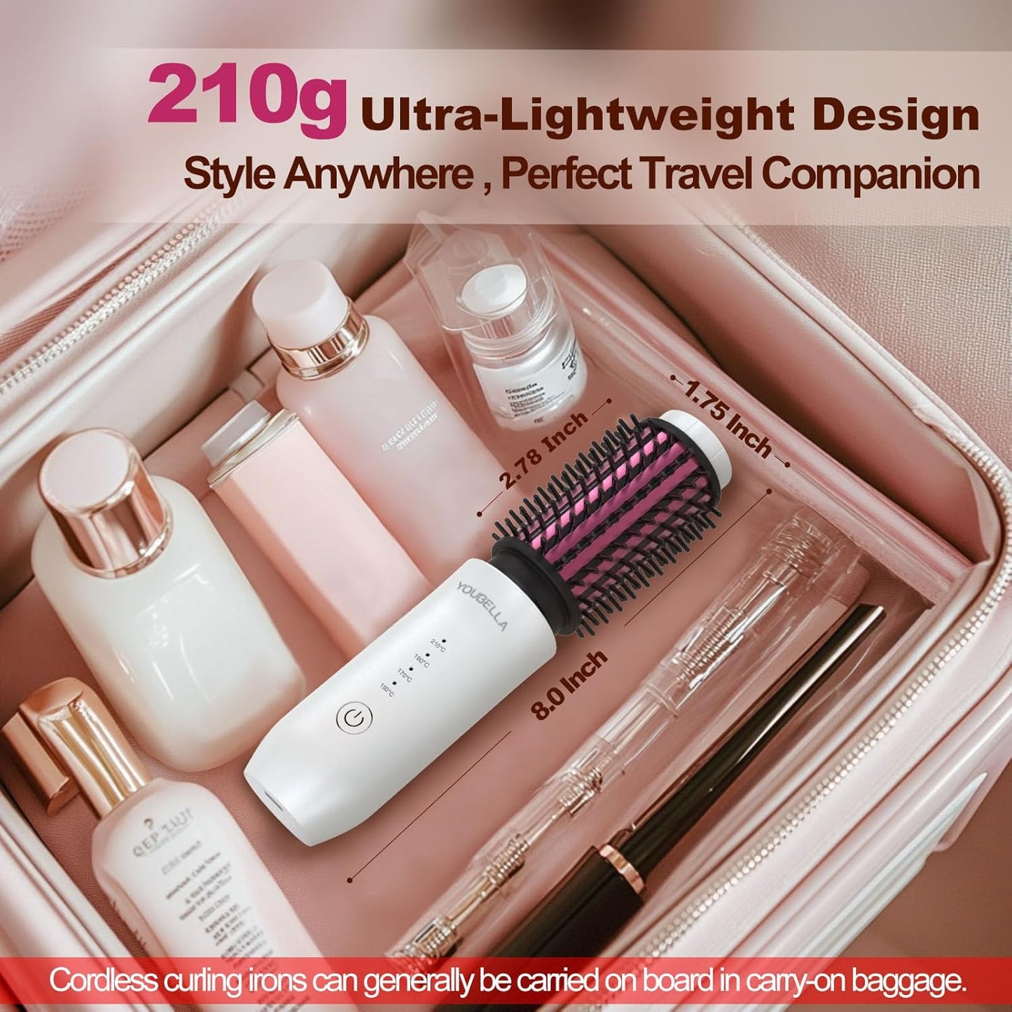 Cordless Hair Curling Iron Brush, Mini Travel Hot Straightener Comb, 3-in-1 Portable Wave Curling Wand, 1.5″ Ionic Heated Brush, USB Rechargeable Hair Curler, White – No Automatic Rotation