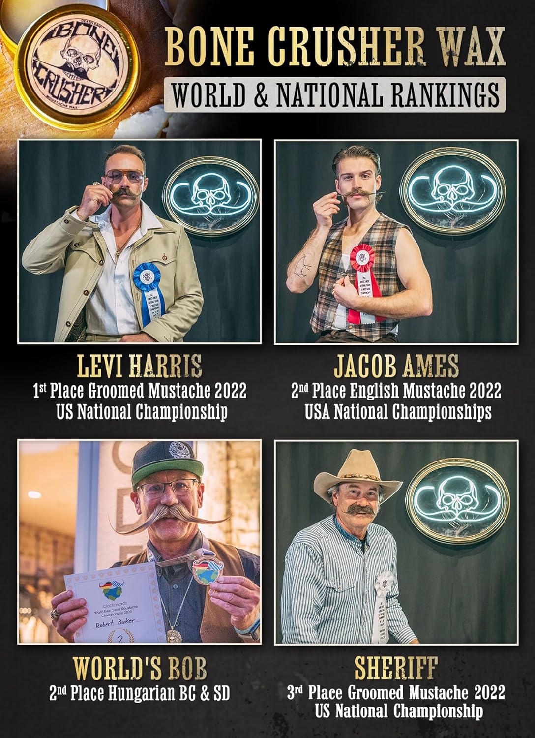 Mustache Wax Extra Strong Hold | 1oz Bone Crusher Moustache & Beard Wax Tin | Grooming For Men | Perfect For Dali Curly English Handlebar Mustaches By Death Grip | Heat Source Required