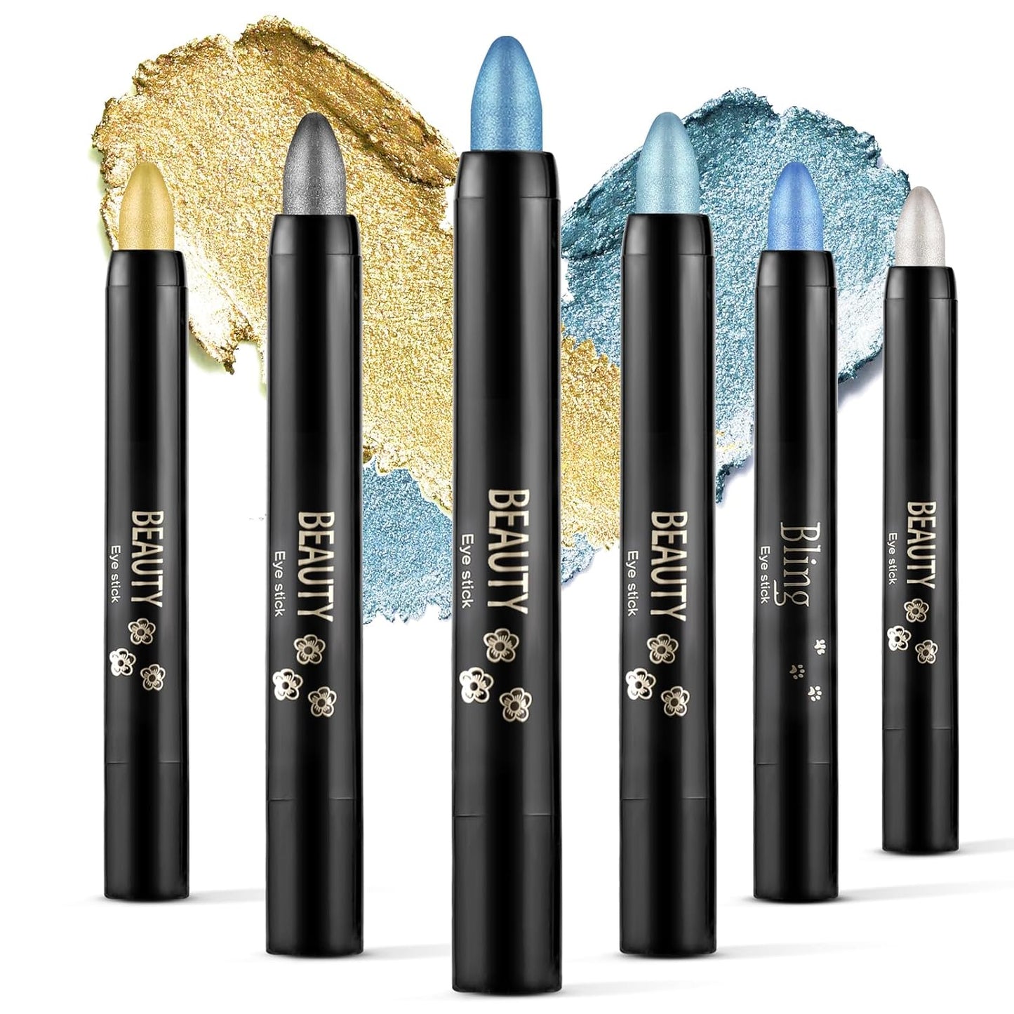 Boobeen 6PCS Cream Eyeshadow Stick - Waterproof Pencil Crayon Eye Brightener Stick Shimmer Pen - Create Glitter Eye Makeup, Easy to Use