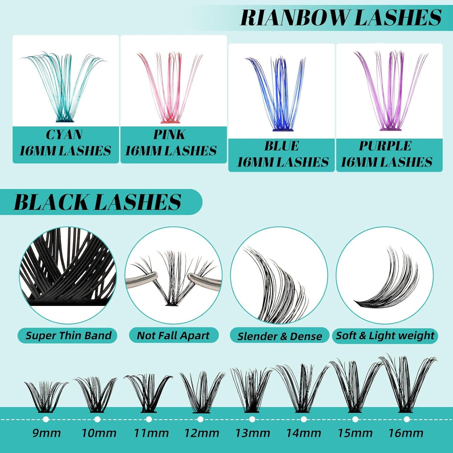 Lash Extension Kit 320Pcs,DIY Individual Lashes Clusters Kit,Lash Bond And Seal,Lash Remover For Colorful Eyelashes Extensions,Lash Applicator Tools For False Eyelash Cluster Kit(40D,D-Mix9-16mm Kit)