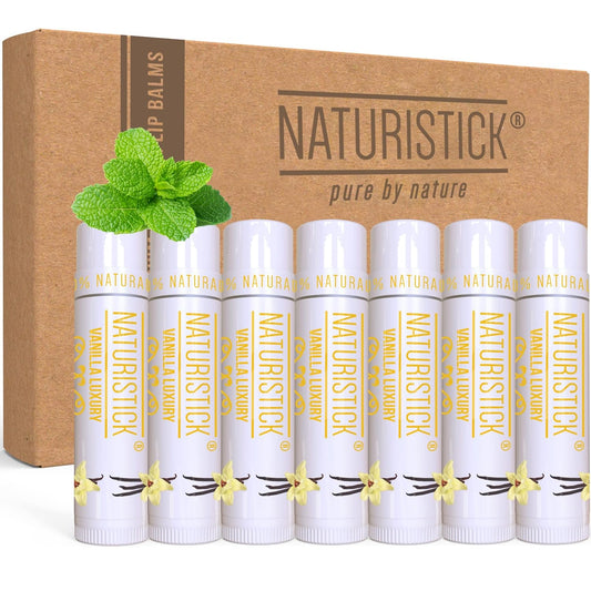 Naturistick Premium Beeswax Lip Balm for Dry, Chapped Lips | 100% Natural Lip Care | Coconut Oil, Shea Butter, Aloe Vera | Moisturizing, Chemical-Free Chapstick | 7 Pack Vanilla Scent | Made in USA