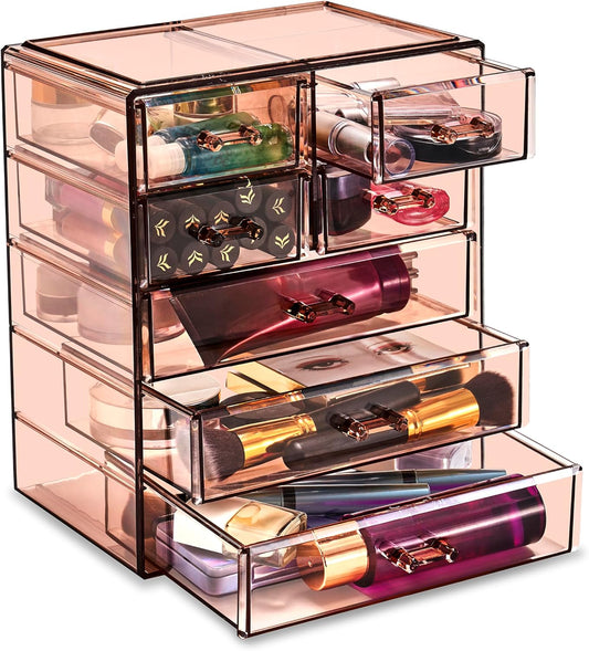 Sorbus Acrylic Makeup Organizer - Organization and Storage Case for Cosmetics Make Up & Jewelry - Big Clear Makeup Organizer for Vanity, Bathroom, College Dorm, Closet, Desk (3 Large, 4 Small Drawers)