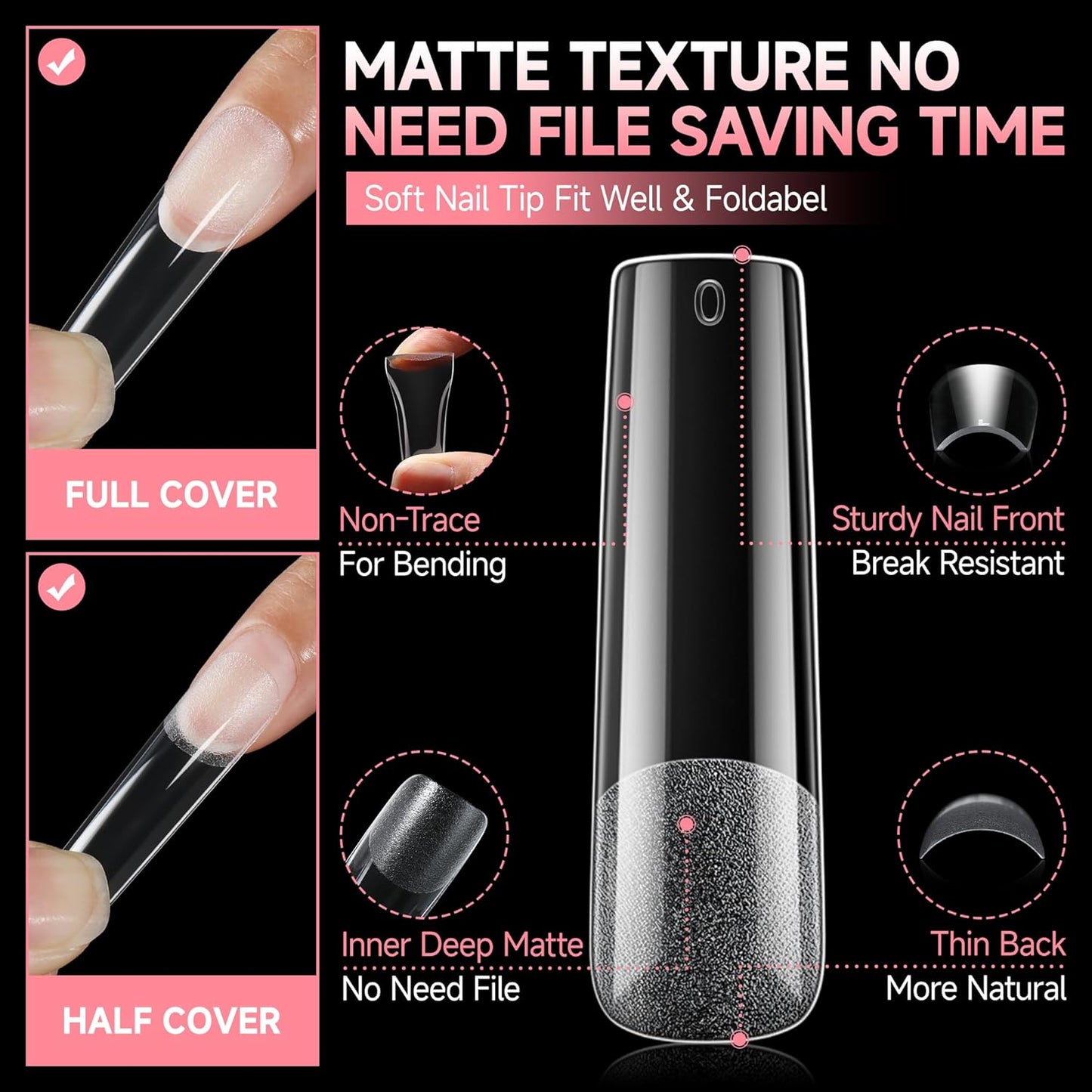 UNA GELLA Nail Tips Sqaure Extra Long Tapered Sqaure Nail Tips 504pcs XXL Clear Fake Nails Full Cover Square Gel Tips for Acrylic Nails Tips for Press on Nail Extensions Home DIY Salon 12 Sizes