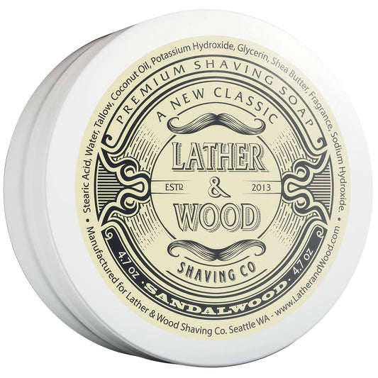 Lather & Wood Shaving Soap - Sandalwood - Simply The Best Luxury Shaving Cream - Tallow - Dense Lather with Fantastic Scent for The Worlds Best Wet Shaving Routine. 4.6 oz (Sandalwood)