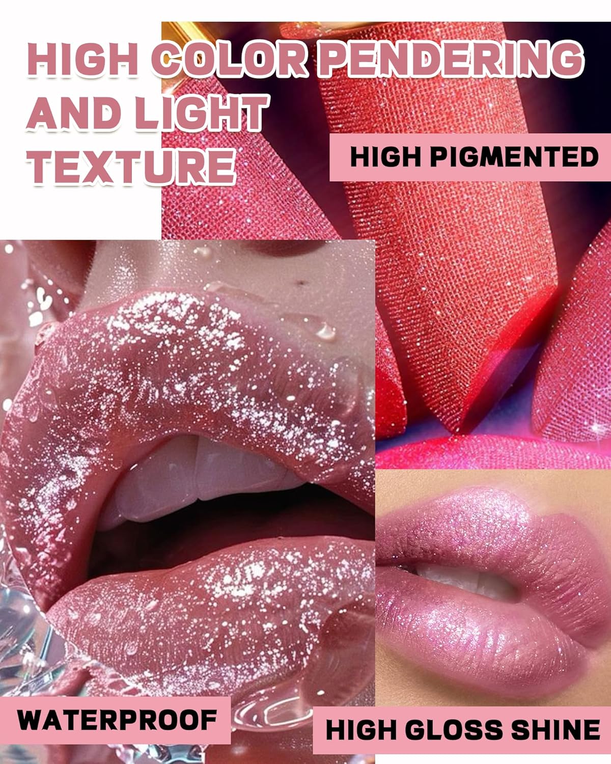 Glitter Metallic Ruby Red Shimmer Lipstick Long Lasting,Glitter Diamond Shine Nude Lipstick Transfer Proof Non-Stick Lip Gloss Shimmer Highly Pigmented Full Coverage Lip Makeup for Women-04