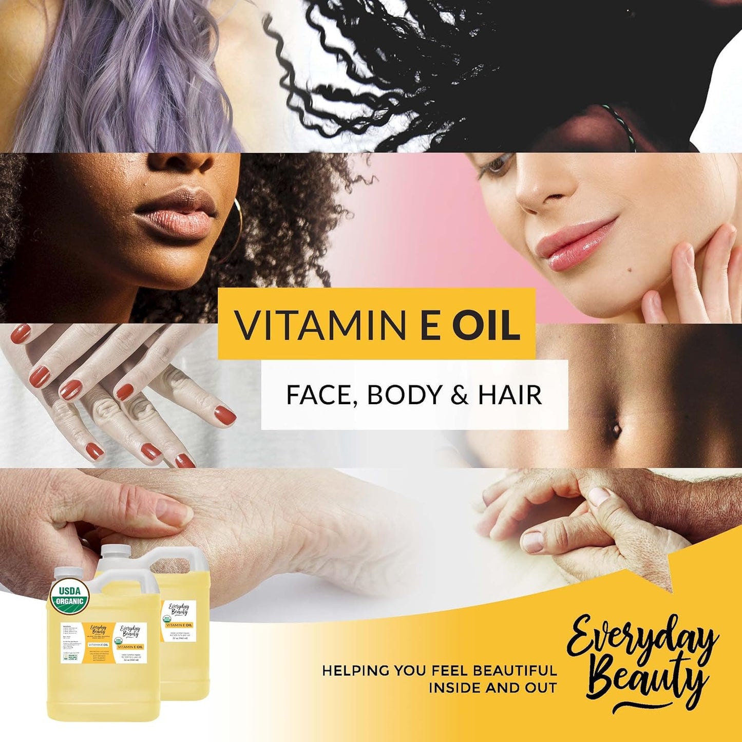 Organic Vitamin E Oil - 64 oz Bulk USDA Certified 100% All Natural & Plant Based - Light and Unscented Great for Scars After Surgery - For Face, Skin, Hair and Nails - Anti-Wrinkle, Anti-Aging