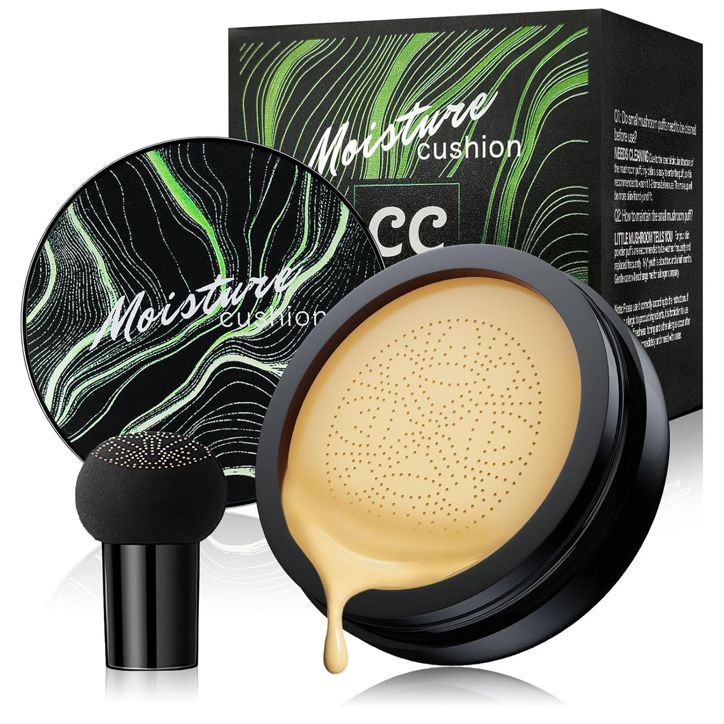 Mushroom Head Air Cushion CC Cream - BB Cream Foundation Makeup Concealer Moisturizing Oil Control, Long-Lasting & Waterproof, Easy Makeup Even Skin Tone (Buff Beige, 3.21 Ounce (Pack of 1))