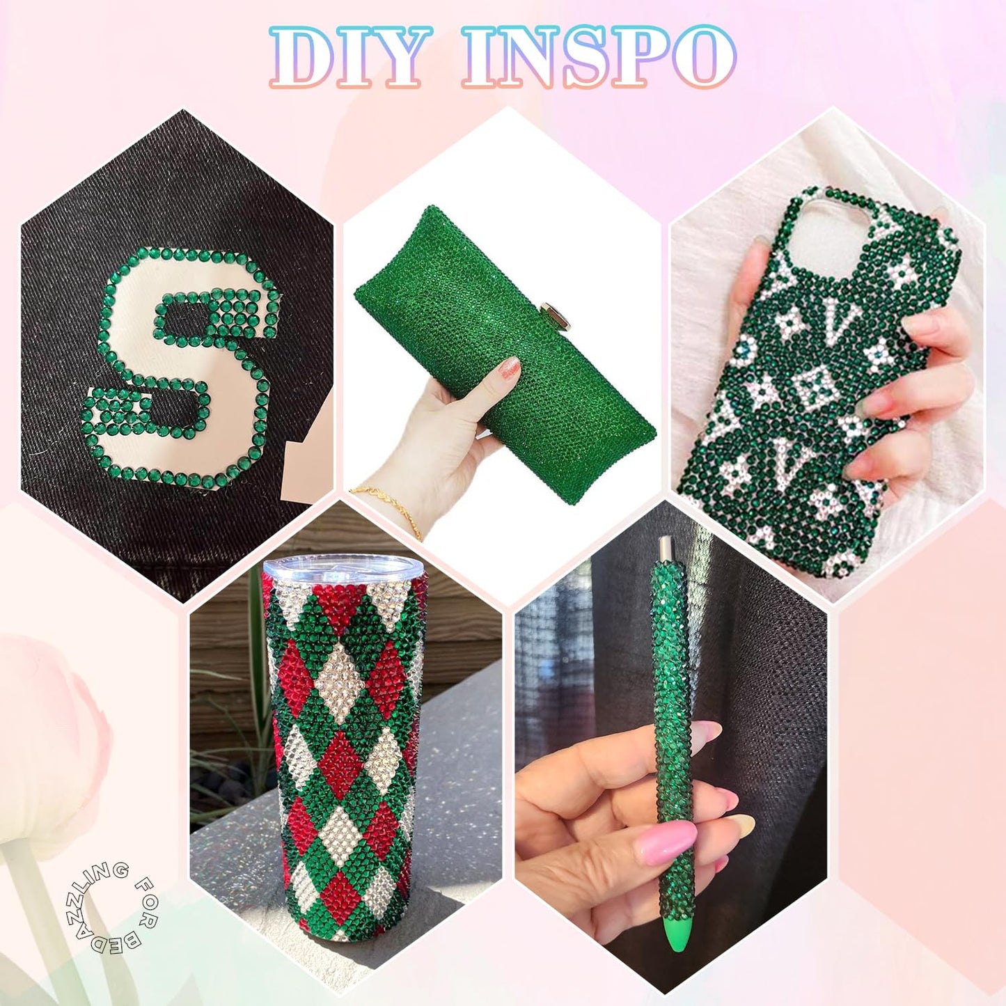 30000Pcs Resin Rhinestones for Bedazzling with 3Pcs B7000 Jewelry Glue, Emerald Green Flatback Gems Rhinestones for Crafting, Clothing Tumblers Mugs Shoes Fabric Decor Nail Art