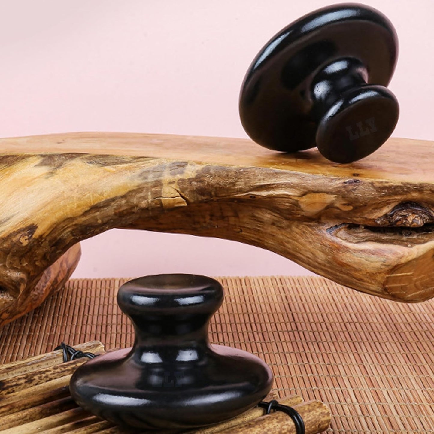 LLY Multifunctional Scraping Massage Tools. Natural Black sibin bian Stone. Beauty & Health Care,Relieve Wrinkles,Muscle and acupoint Massage (Mushroom Scraping Massager 2 Pack)