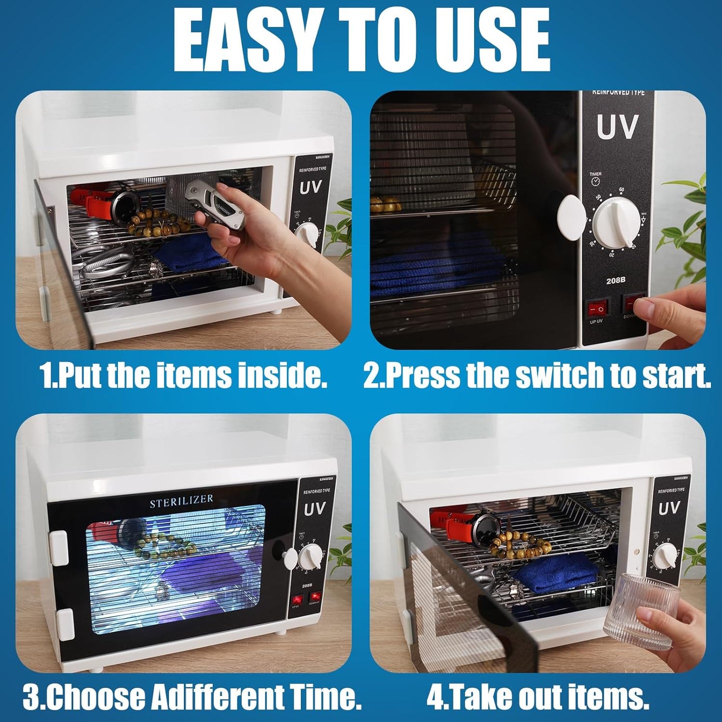 [𝟮 𝗨𝗹𝘁𝗿𝗮𝘃𝗶𝗼𝗹𝗲𝘁 𝗟𝗶𝗴𝗵𝘁𝘀] 12L Extra-Large Box UV Light Nail Tool Cleaning Machine, Dual UVC Lamps System Cabinet with Timer Setting for Salon, Spa, Beauty and Barber