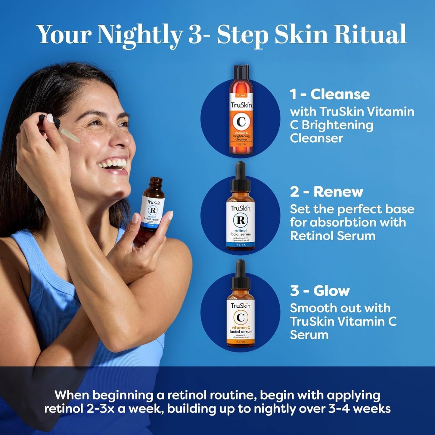 TruSkin Retinol Serum for Face – Gentle Anti-Aging Serum with Retinol, Hyaluronic Acid, and Vitamin E for a More Youthful Feel – Skin Care Made to Improve Look of Fine Lines, Wrinkles, 2 fl oz