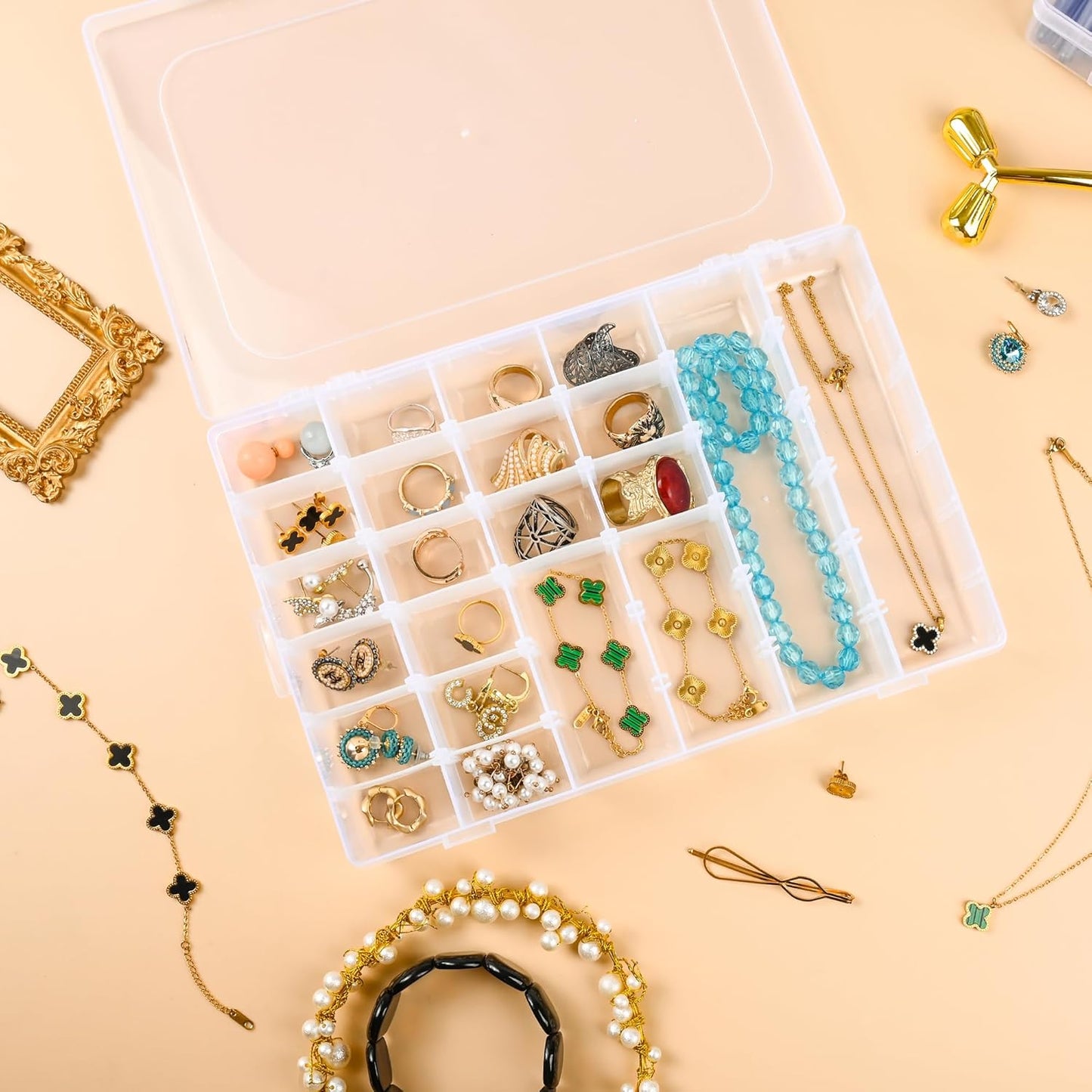 Plastic Organizer Container Box,36 Large Grids Clear Plastic Bead Organizer with Adjustable Dividers Craft Organizers Box for Bead,Jewelry,DIY Crafts,Art,Small Items Storage (Clear-1pack-36 Grids)