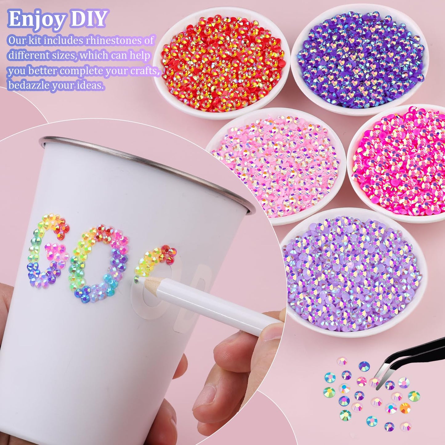 16000Pcs Resin Rhinestones with Tweezers for Crafting, Mixed-Color 4mm Bedazzling Crystal with 1Pcs 10ml B7000 Jewelry Glue for DIY Crafts Clothing Tumblers Shoes Fabric Nail Art