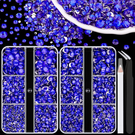 Resin Rhinestones for Crafting, 2 Boxeses Royal Blue Multi Sizes Flatback Bedazzling Crystals for Crafts Nail Art Deco, Non Hotfix Gems Charms for Tumbler Shoes Clothing Fabric Face Makeup