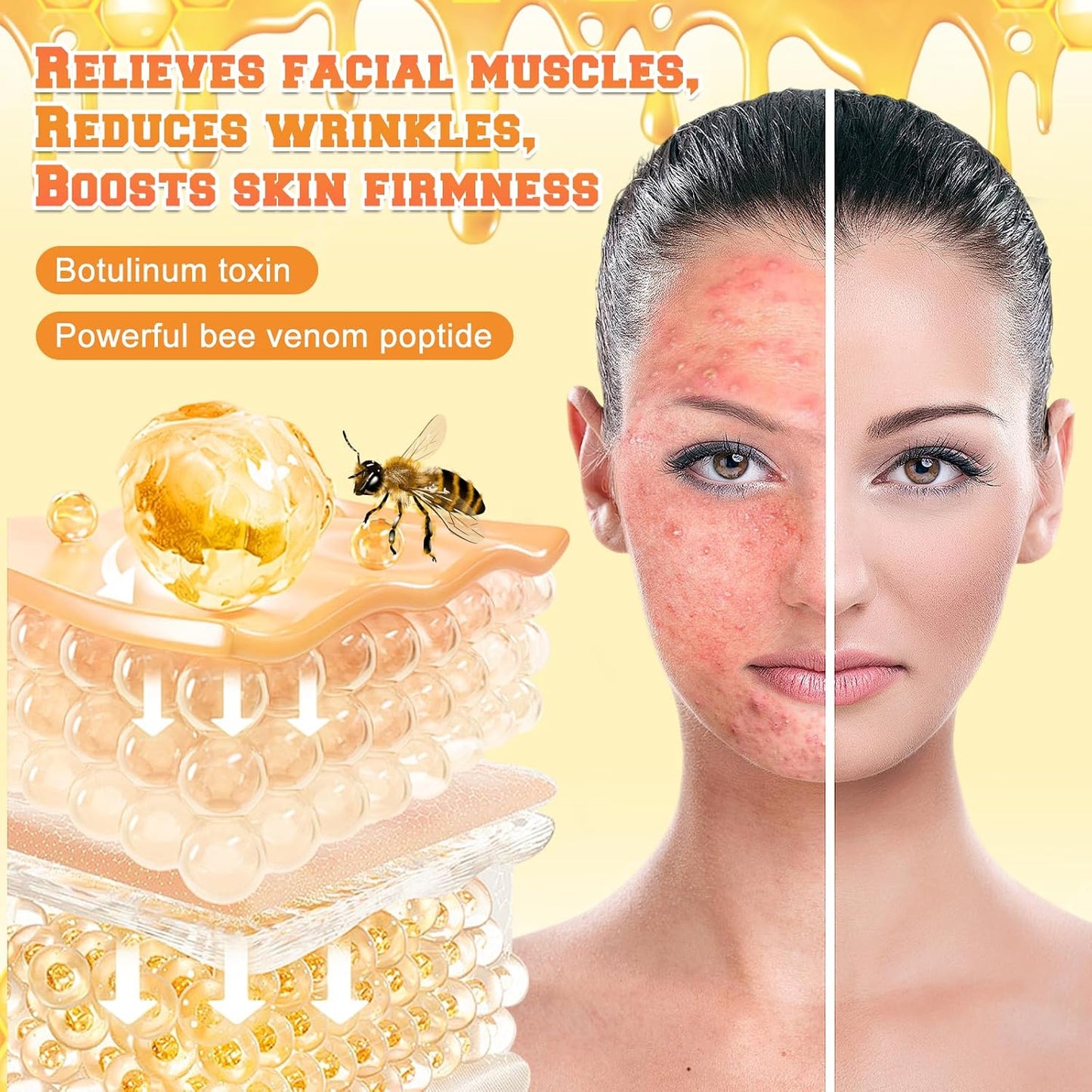 2PCS Bee Venom Skin Restoration Cream, Bee Venom Treatment Cream, Skin Treatment for Firming, Wrinkle Reduction & Moisturizing, Suitable for All Skin Types