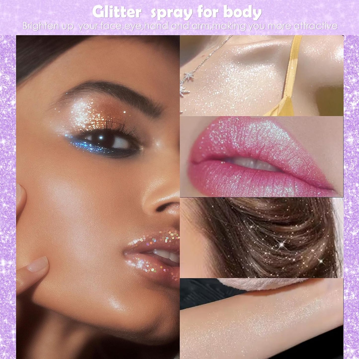 Yosca Body Glitter Spray, 30ML Loose Laser Body Shimmer Powder Holographic Hair Spray Silver Glitter Sparkle Highlighter Makeup Festival Rave Accessories for Clothes Hair Face Nail Art - Rainy Rainbow