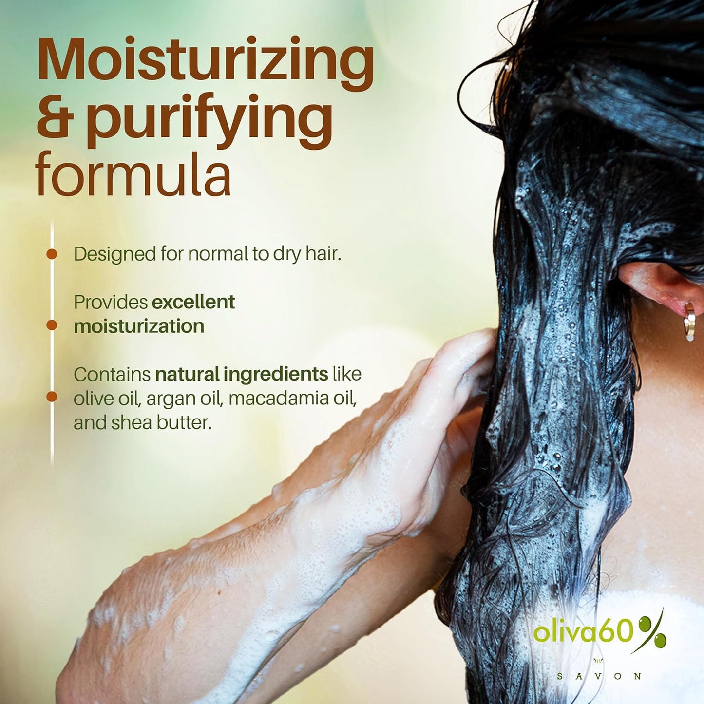 Shampoo Bar Wild Orange - Olive, Argan, Macadamia Oil | Hair Care ou of Sulfate & Paraben | Moisturizing & Purifying | Normal to Dry Hair | 3.5 oz | Shine & Restore | OLIVA 60