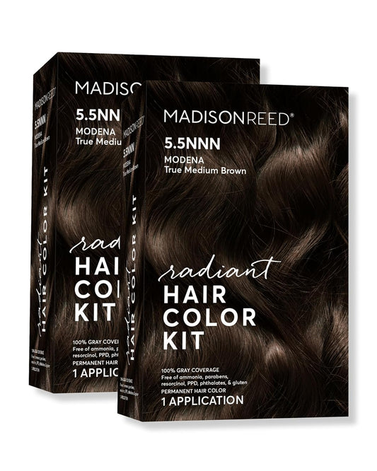 Madison Reed Radiant Hair Color Kit | 5.5NNN Dark Brown with Warm Golden Tones (Modena Brown) 100% Maximum Gray Hair Coverage | Permanent Hair Dye for Resistant Grays | PPD & Ammonia-Free | 2 Pack
