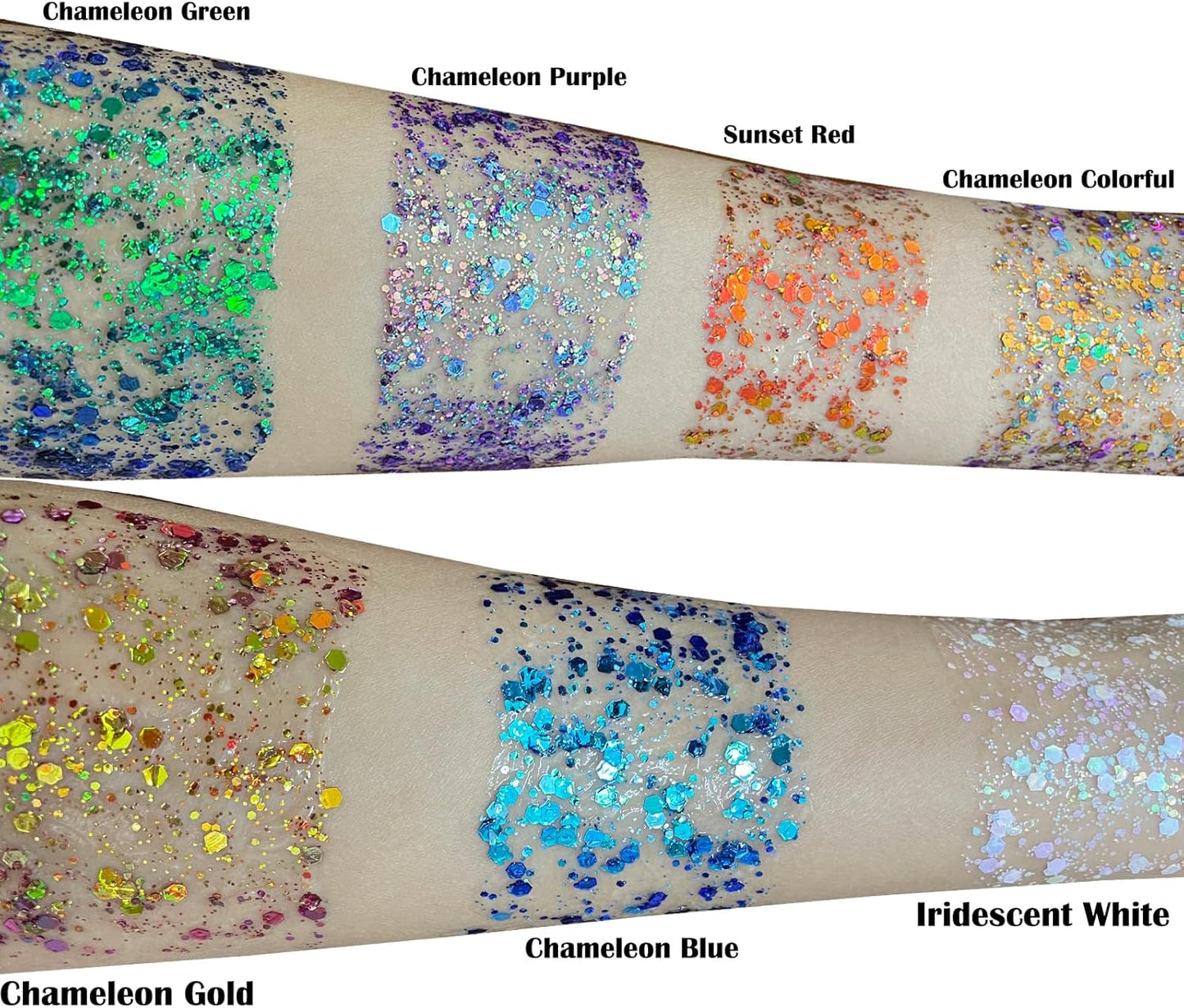 MEICOLY Chameleon Gold Body Glitter,Mardi Gras Outfit for Women,Color Changing Face Glitter,Chunky Glitter Face Paint,Holographic Glitter Sequins for Face Body Hair,Festival Party Glitter Makeup,50ml