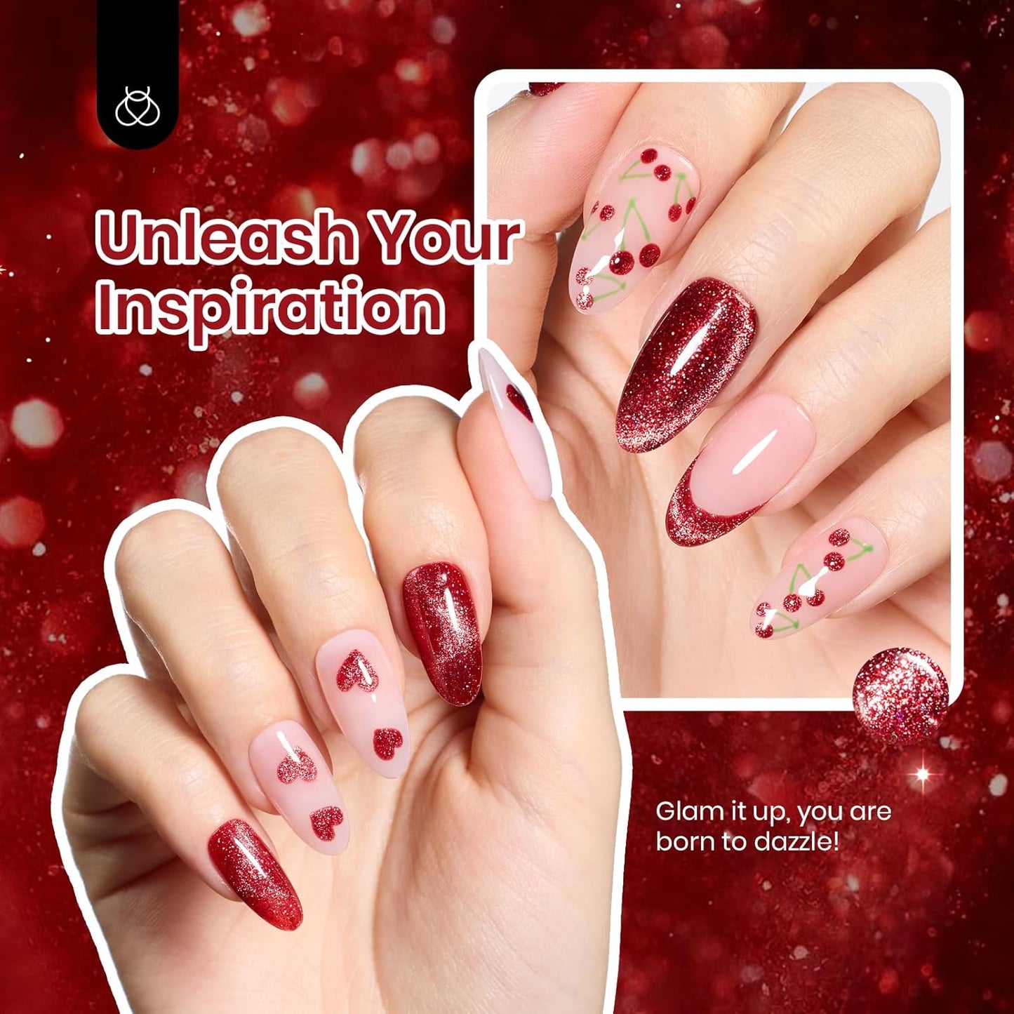 Beetles Red Cat Eye Gel Liner Nail Polish Glitter Gel Nail Art polish French Tip Swirl Nails Art Paint Soak Off UV Lamp Built Thin Nails Brush in Bottle Manicure Gifts for Women