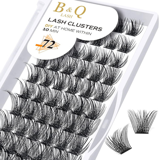B&Q Lash Clusters Wispy B02, Eyelash Clusters 72PCS Cluster Eyelash Extensions, D Curl Lash Cluster 8-16mm Natural Individual Lashes Volume False Eyelashes Clusters with Soft Band(B02-D-8-16MIX)
