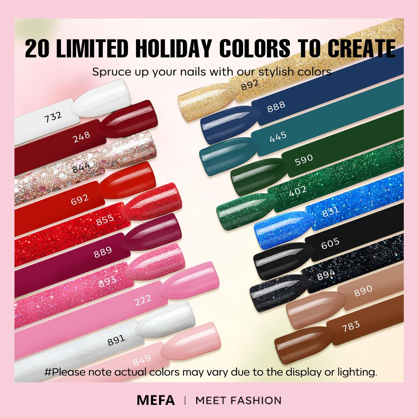 MEFA Glitter Gel Nail Polish Set, 23 Pcs Burgundy Red Green Gel Polish Set Pink Glitter Gold Nail Polish Blue Gold Sparkle Nail Polish Gel Manicure Soak Off Salon Gifts for Women