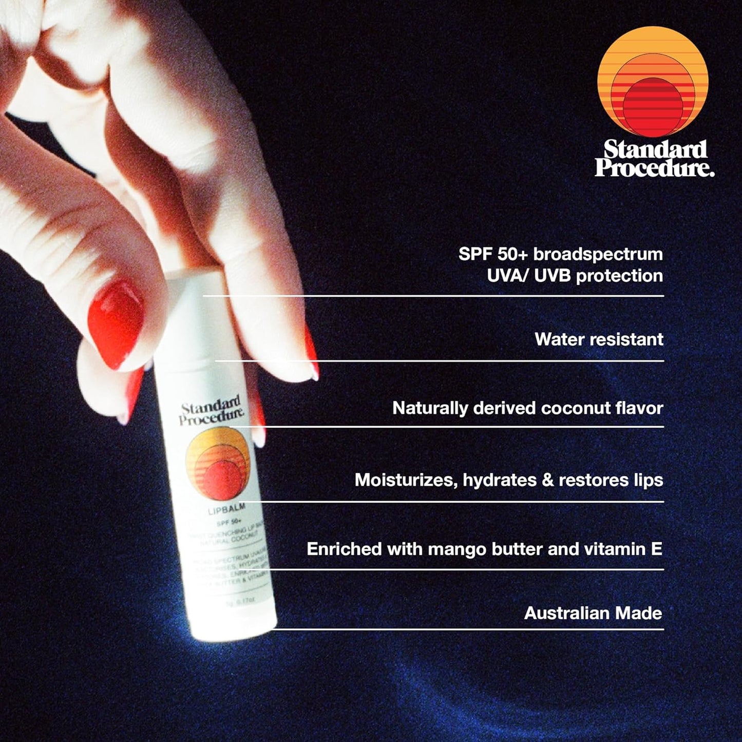 Standard Procedure. Lip Balm SPF 50+, Hydrating Lip Moisturizer For Dry & Cracked Lips, Waterproof, Mango Butter & Vitamin E, 0.17 oz