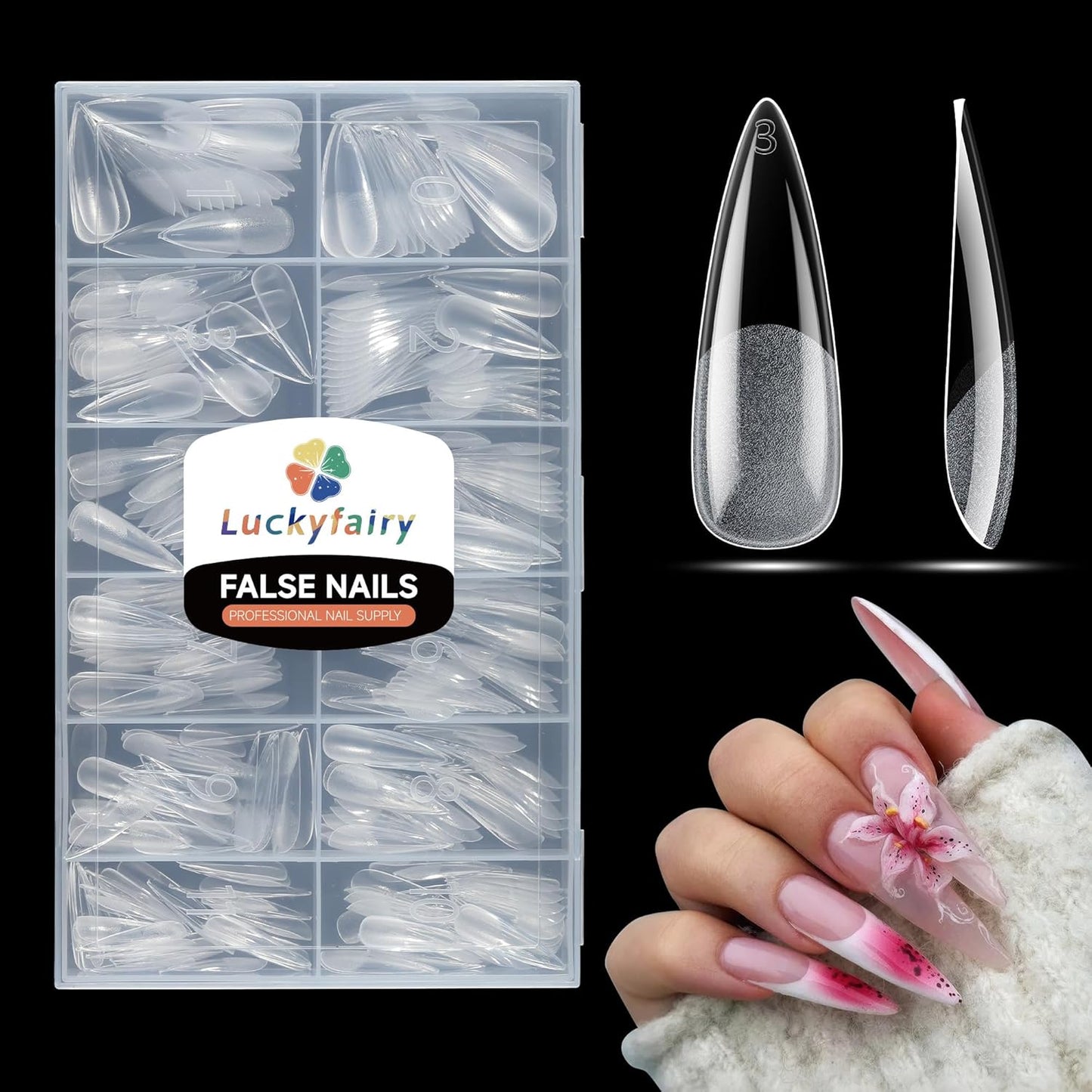 Long Stiletto Gel Nail Tips Full Cover 360pcs Long Stiletto Almond Fake Clear Nails Tips Half Matte Acrylic Press on Nails for Nail Extension DIY Art Salon 12 Sizes