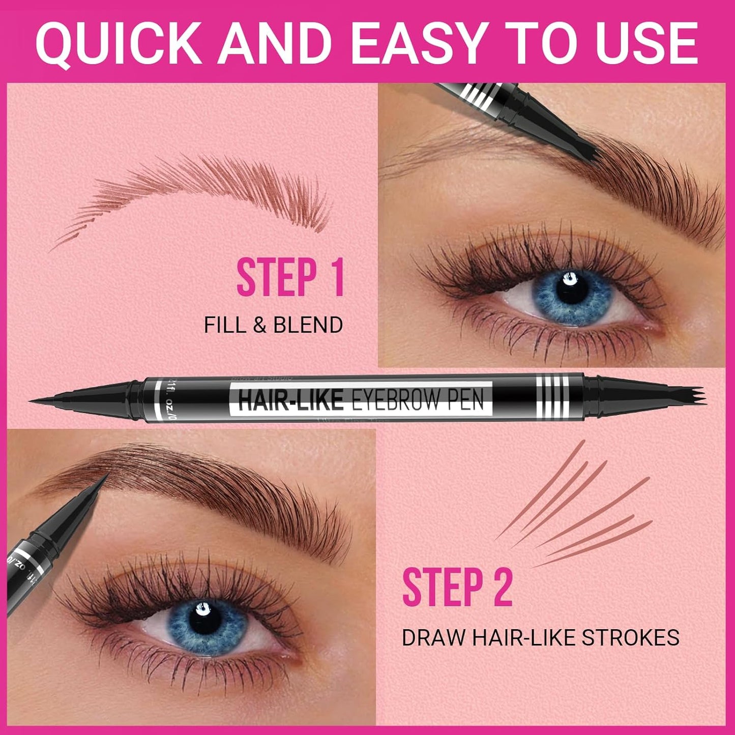 iMethod Microblading Eyebrow Pen - Eyebrow Pencil Magical 2-in-1 Dual-Ended Eye Brow Pencils for Women with 4-Fork-Tip & Ultra Precise Brush-Tip Create Natural Hair-Like Brows, Last All-Day, Black