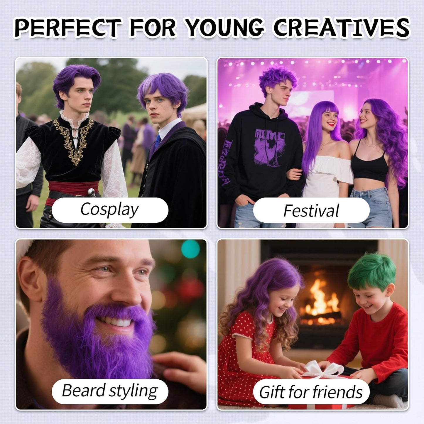 Byhoo Purple Temporary Hair Color Dye for Dark Hair, 90 ml, Cream Format, Fashionable Color, Suitable for Kids Party, Cosplay, Easy to Apply, Safe and Harmless Formula