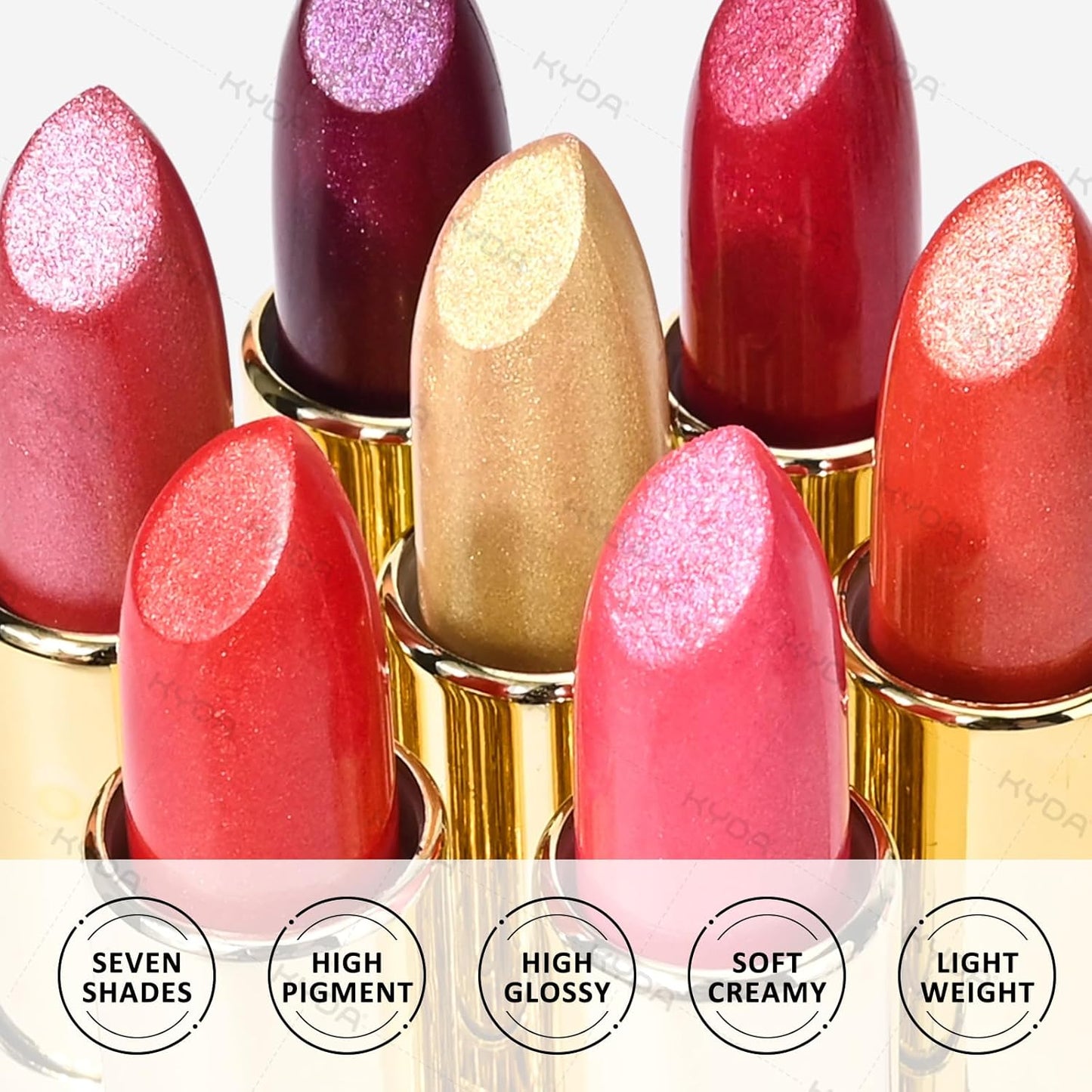 KYDA Red Shimmer Lipstick, Metallic Pearl Lipstick, Lasting Non-sticky Glitter Lips Color, High Glossy Lips Makeup for Women, Real Red