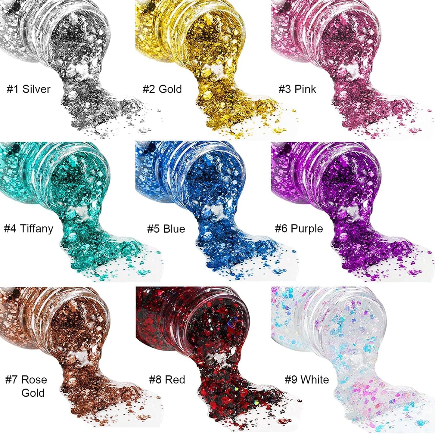 MAEPEOR Chunky Face Body Glitter Gel 19 Colors Mermaid Sequins Holographic Body Glitter Gel Long-Lasting Festival Makeup Glitter Paint for Face Body Hair Nails (30g, 01 Silver)