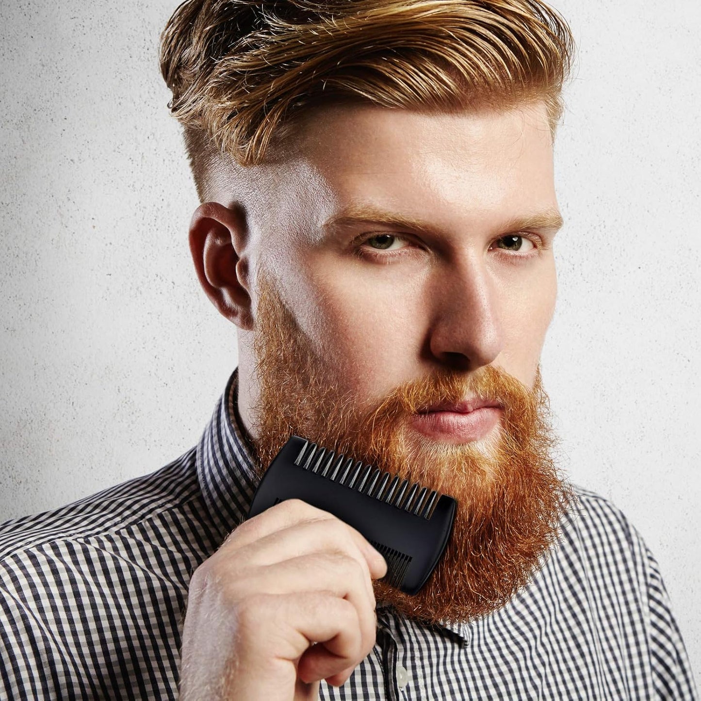 Sandalwood Beard Comb Set with Faux Leather Case - Dual Action Teeth for Mustaches and Beards (Black, 3 Combs + 3 Cases)