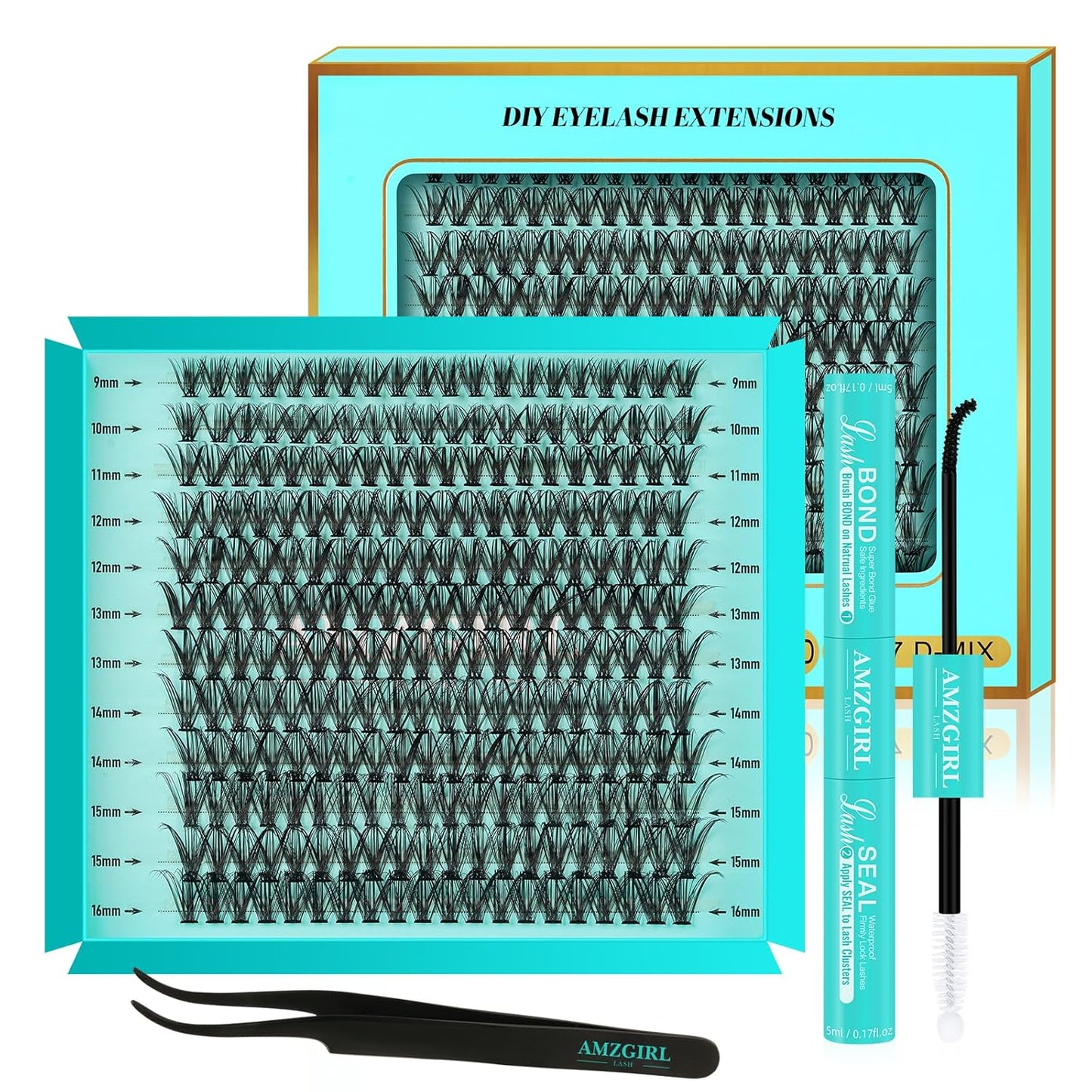Lash Extension Kit 240Pcs 30D Individual Lashes Clusters Kit,Lash Bond And Seal for Eyelashes Extensions,Lash Applicator Tool For False Eyelash Cluster Kit(30D,D-Mix9-16mm)