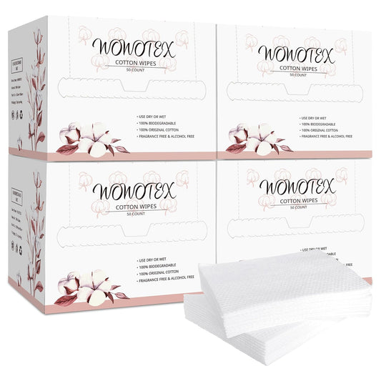 100% Cotton Disposable Face Towel 200 Count 10x12 Inch | Biodegradable Thick Soft One Time Use Dry Wipes for Sensitive Skin, Baby Care, Facial Cleaning, Makeup Removal