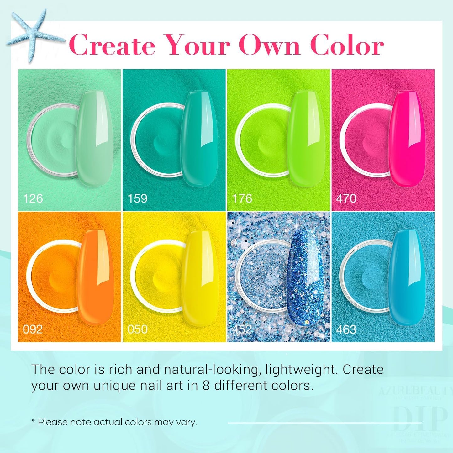 AZUREBEAUTY Dip Nails Powder Starter Kit, Summer Bright Pink Green Series Friendly Acrylic Dip Powder for French Nail Art Manicure,Gift for Women,Air-dry No Nail Lamp Needed