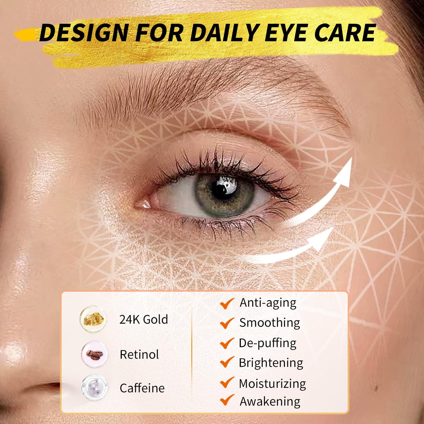 Under Eye Patches(24 Pairs), 24K Gold, Caffeine, Retinol Eye Masks for Puffy Eyes, Wrinkles, Dark Circles, Undereye Bags Treatment - Restoring & Awakening & Moisturizer Skin care Gift for Women