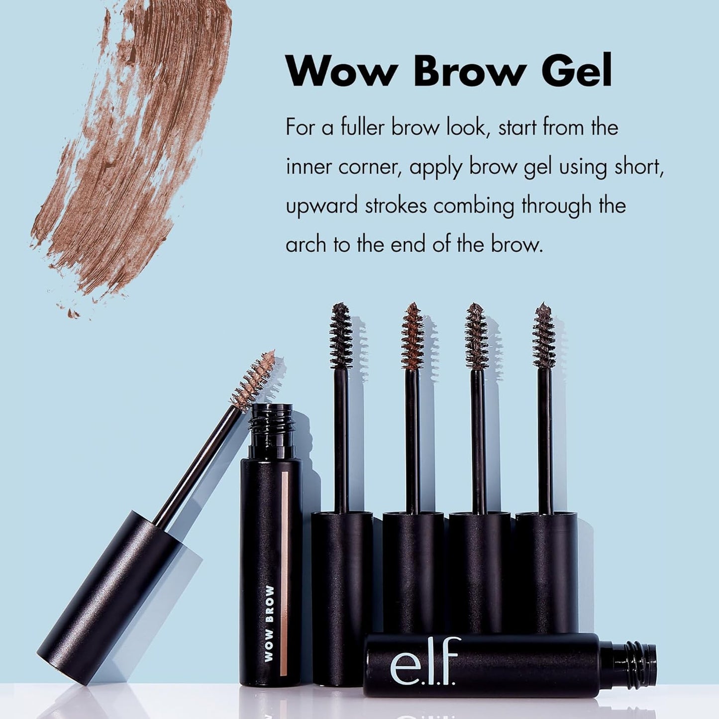 e.l.f. Wow Brow Gel, Volumizing, Buildable, Wax-Gel Hybrid, Creates Full, Voluminous-Looking Brows, Locks Brow Hairs In Place, Deep Brown