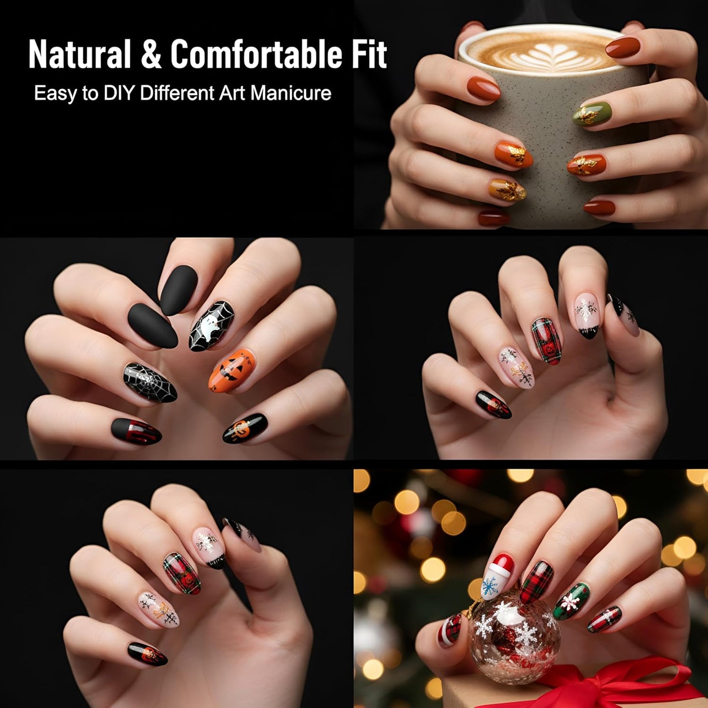 TOMICCA Short Almond Nail Tips, 15 Sizes 240Pcs Acrylic Nail Kit with Almond Nail Tips - Clear Press-On Nails for Extension, DIY Manicure Set, Gel & Acrylic Nail Tips Natural Fake Nails