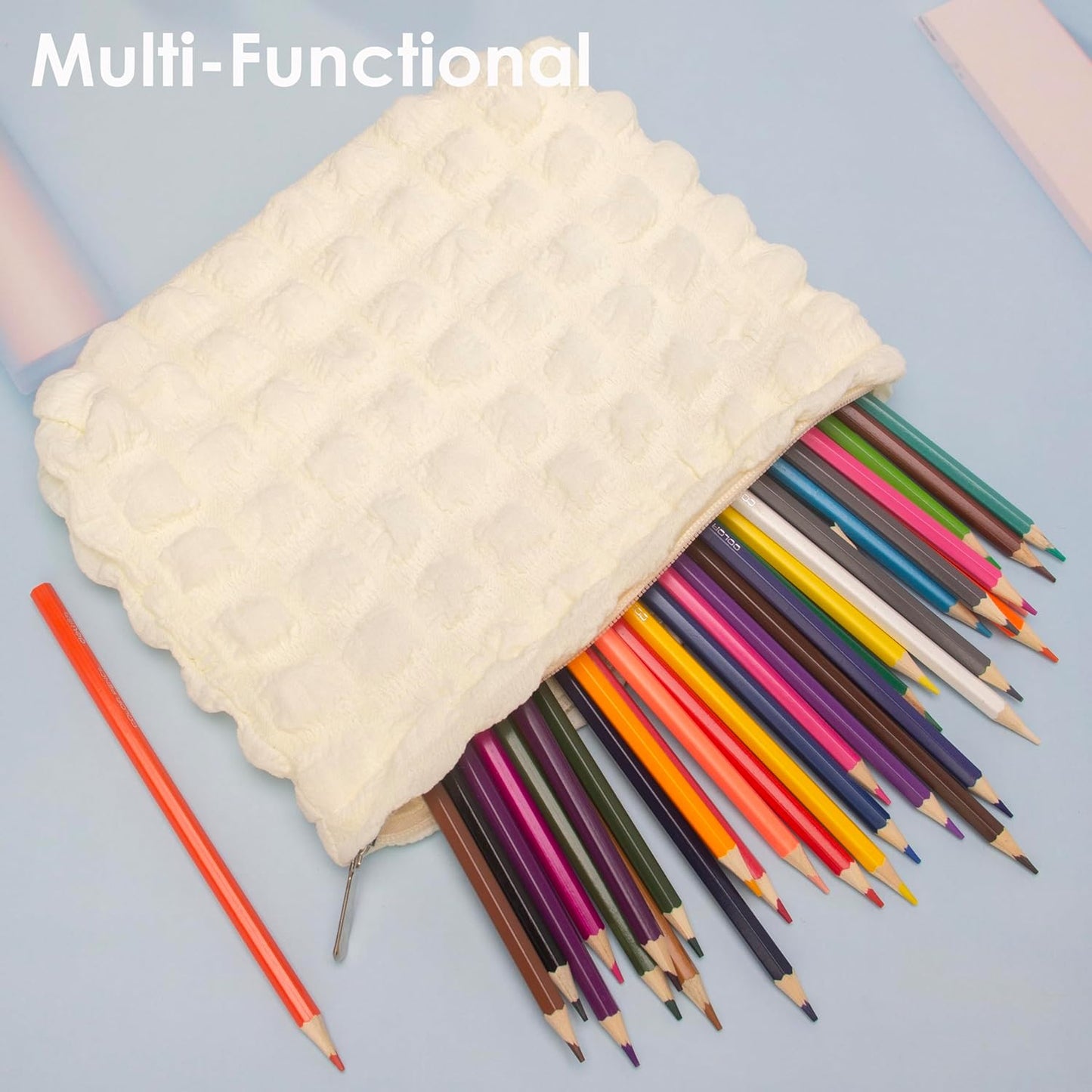 PAZIMIIK Floral Makeup Bag Large Cotton Zipper Pouch for Purse Travel Canvas Make Up Organizer for Women Cosmetic,Bubble Beige