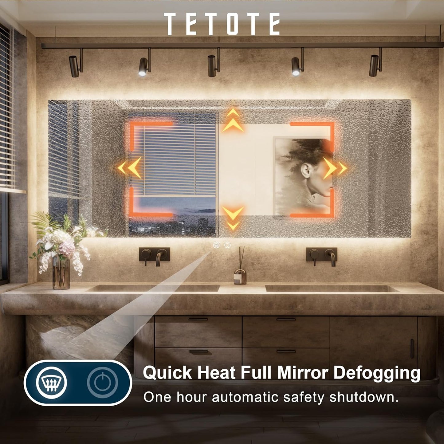 TETOTE 30 x 36 Inch LED Backlit Bathroom Mirror with Lights, 3Color White/Warm/Natural, Anti-Fog Lighted Mirror,Dimmable,Vanity Mirror,Wall Mounted