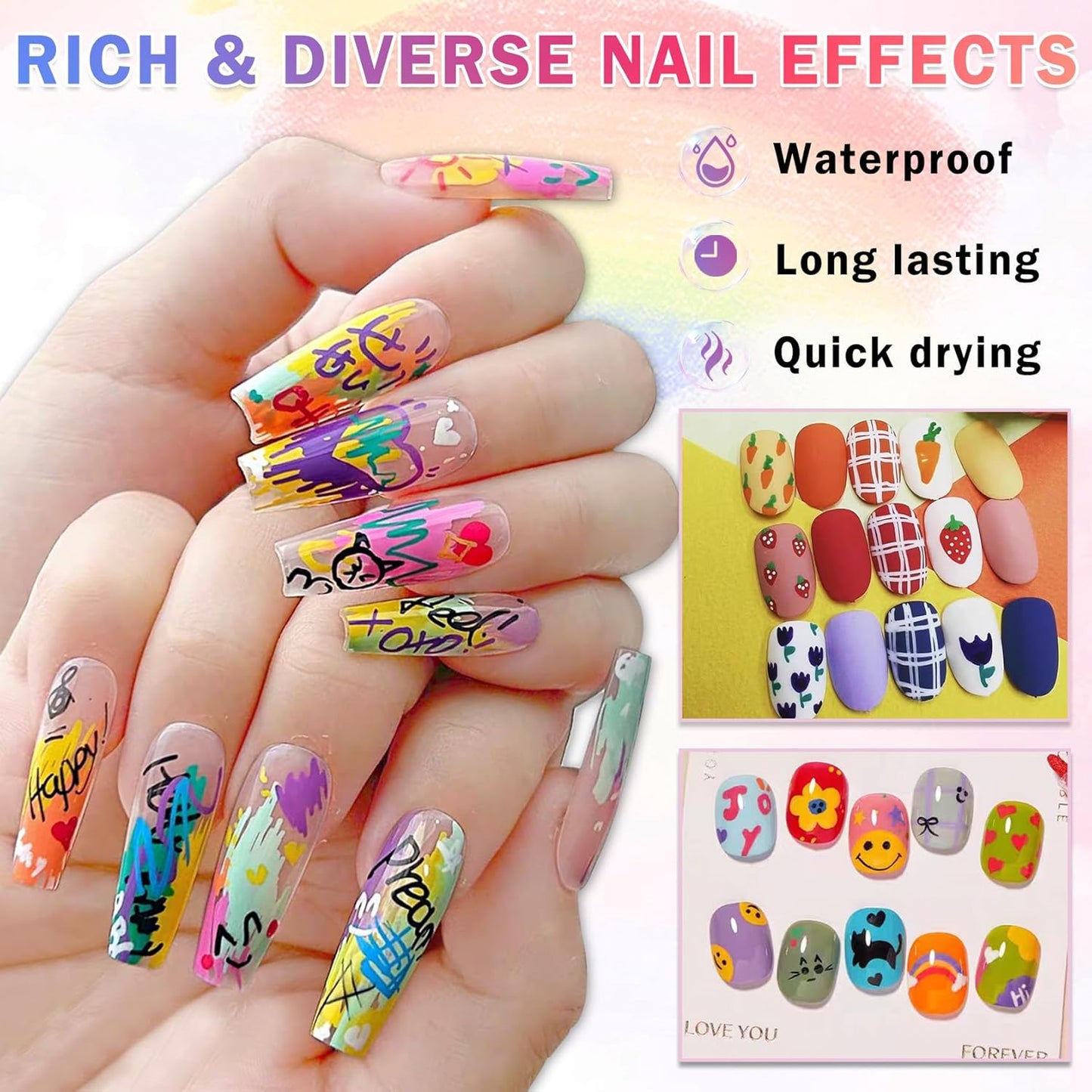 36 Colors Nail Art Pens Set Nail Polish Pens Nail Art Drawing Graffiti Marker Pen Quick Dry Waterproof Nail Art Painting Pens Kit for Home DIY Nail Art Design