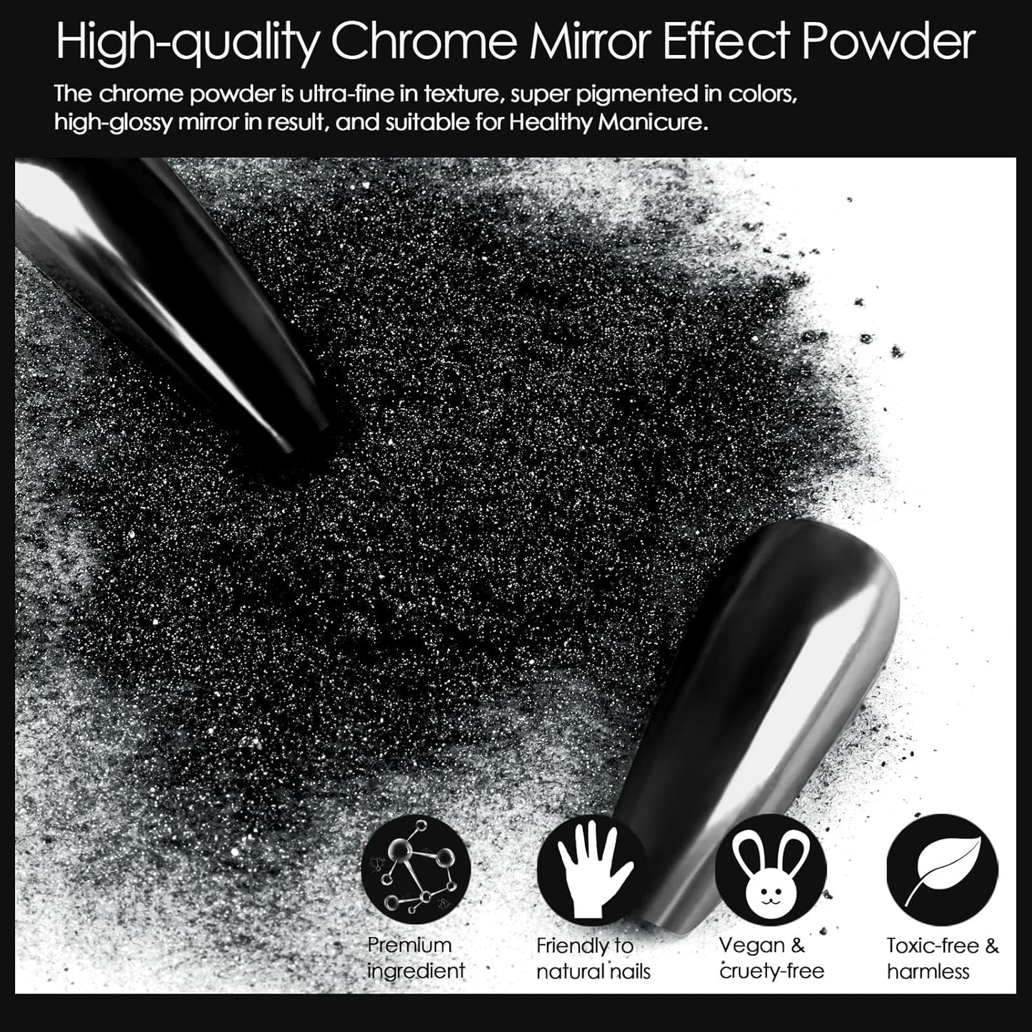 Allstarry Chrome Nail Powder 2pcs Black Silver Metallic Mirror Effect Dust Glitter Glazed Manicure Decoration Reflective Pigment for Gel Polish Nail Art Decoration- Milky Trajectory