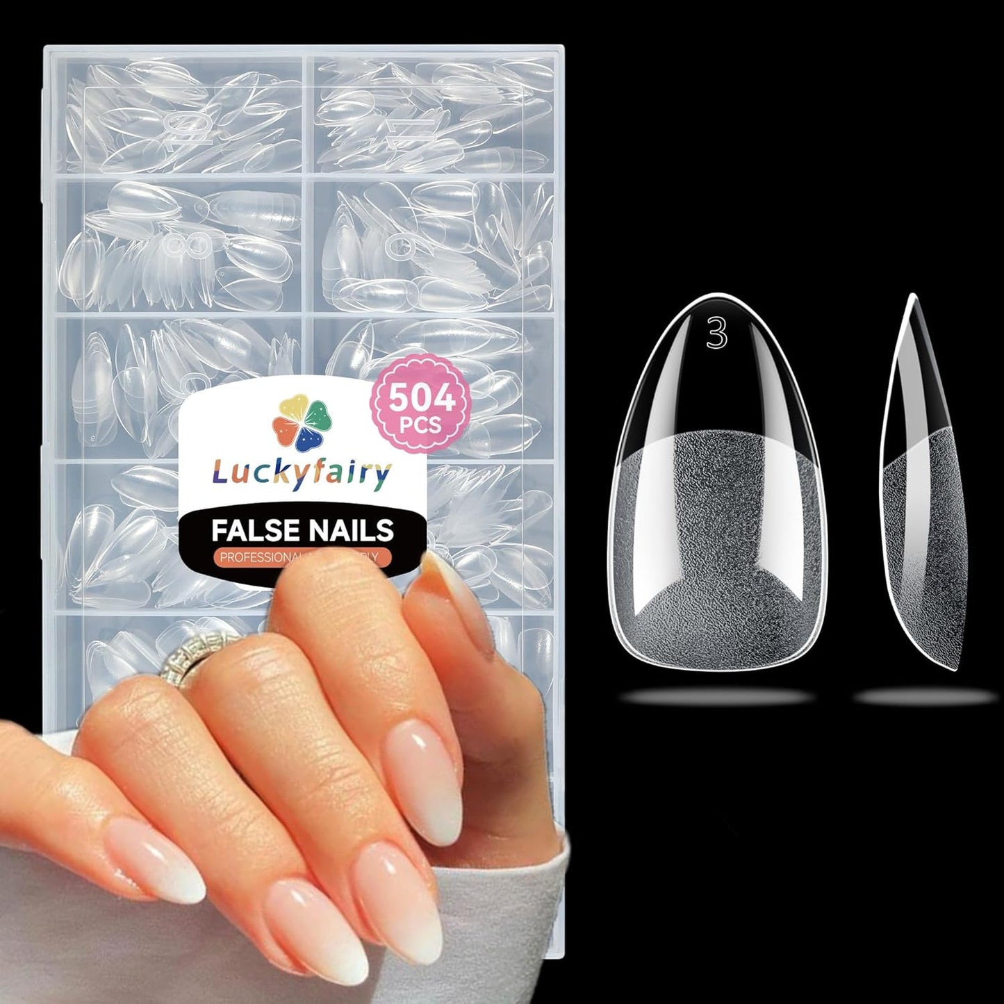Short Almond Nail Tips: 504pcs Soft Gel Nail Tips Pre Etched Short Fake Nails, Half Matte Full Cover Clear Press on Nails for Nail Extension DIY Home, 12 Sizes Acrylic Gelly Tips
